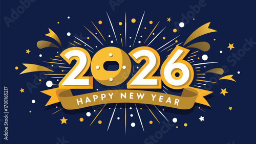Happy new year 2026 festive banner with sparkling celebration