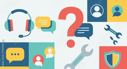 Customer service and technical support vector concept for assistance and FAQ