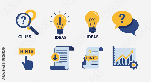 Visual representation of business concepts: clues, ideas, hints, and growth data