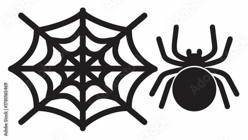 Creepy spider and web for Halloween designs, perfect for invitations, posters, or spooky social media content with a modern, bold, and minimalist style