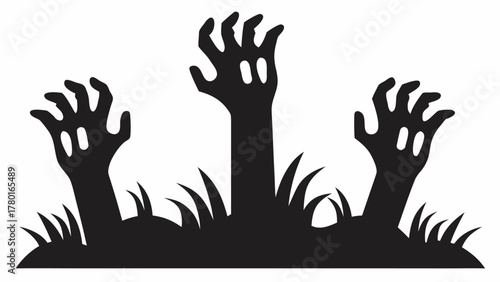 Spooky silhouette of zombie hands reaching up, perfect for Halloween designs, eerie layouts, and hauntingly creative projects, originally a scalable graphic