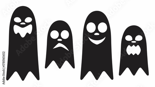 Spooky Halloween ghosts with silly expressions ready for trick-or-treating fun, perfect for seasonal designs and playful Halloween party invitations and banners