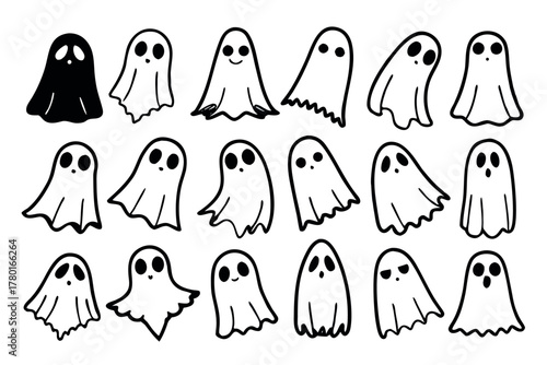 Ghost Outline Icons with Simple Rounded Sheet Shapes Set