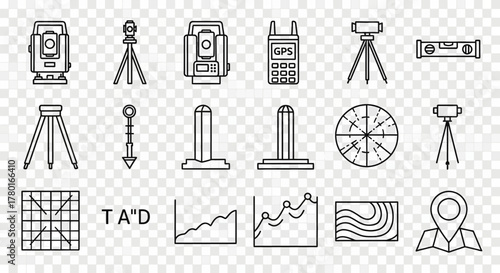 Surveying equipment line icons collection, outline vector signs, linear symbols set