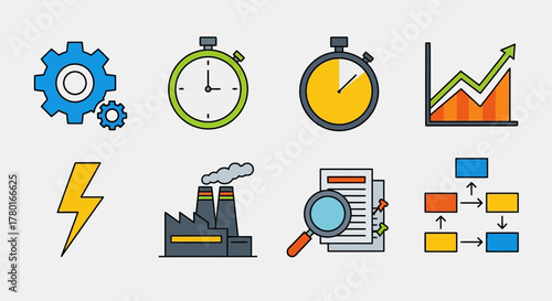 Conceptual flat design icons for business management and industrial production