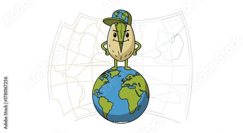 A Worldly Nutty Character Standing Confidently Upon Planet Earth with Style