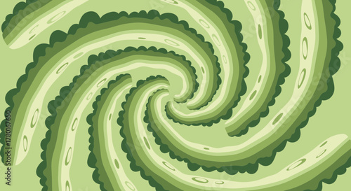 Abstract Swirling Tentacle Design With Repeating Patterns And Green Color Tones