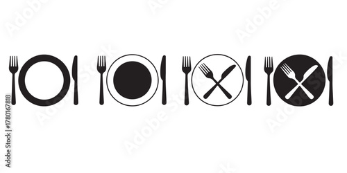 oval restaurant icons with cutlery silhouettes 