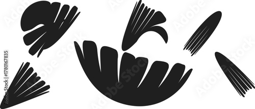 Abstract Petal Composition: Artistic black and white representation of a flower composed of stylized petals, arranged to suggest a sense of growth and natural beauty.