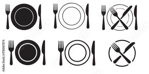 oval restaurant icons with cutlery silhouettes 