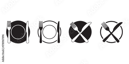 oval restaurant icons with cutlery silhouettes 