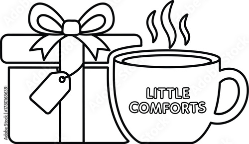 A gift box with a bow and a cup of coffee, perfect for a cozy moment