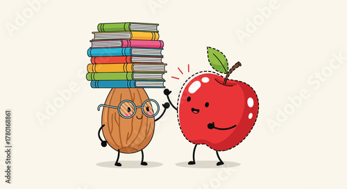 Almond And Apple Friends Illustrating Education Values, Learning, And Academic Success