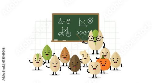 Animated Nut Professors Teaching Mathematics To Their Cheerful Nut Students