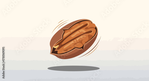 Animated Pecan Nut Isolated on White Background with a Floating Shadow Vector Illustration