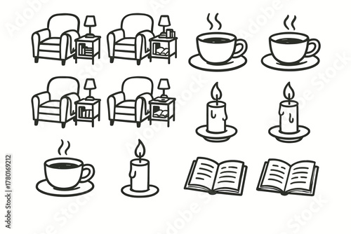 Icon open cozy candle vector icons nook tea reading cup book