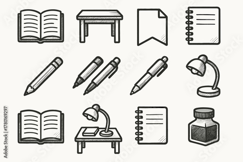 Icon icons vector essentials pens ink lamp creative notepad pot study