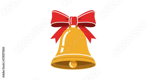 A yellow bell with a red bow on top complete with a clapper inside