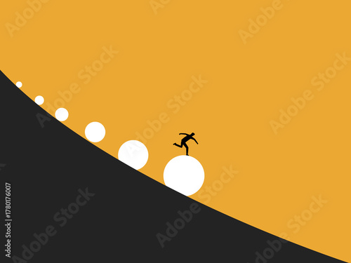 Businessman running on snowball effect.