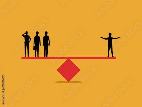 One person wins the group, businessman who is on the balance between leader and subordinate