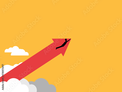 Businessman flies with growth arrow
