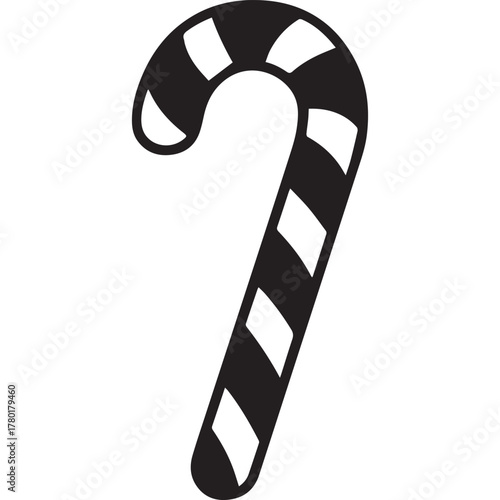 Christmas candy cane black shape icon silhouette vector flat illustration design on white background
