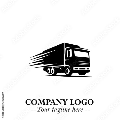 Truck Moving Fast Logo Symbol in Black on the White Background with Dynamic Transport Design