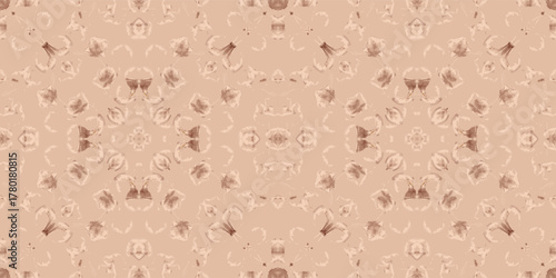 Abstract Floral Geometry in Monochromatic Soft Tones. Warm Brown and Beige Hand-Painted Abstract Surface seamless pattern. Contemporary Interior Design Background with Soft Texture.