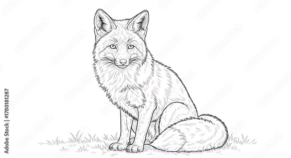 Obraz premium Detailed illustration of a sitting fox isolated on a white background