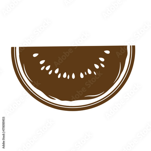 Vintage art illustration of a brown kiwi fruit slice isolated on a white background