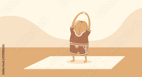 Cartoon Character Does Exercises On Mat For Workout And Well-Being With Calm Lifestyle