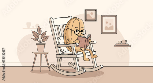 Cartoon Character Enjoying Quiet Time While Reading A Book In A Cozy And Calm Setting