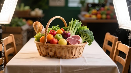 Wallpaper Mural A bountiful wicker basket filled with a variety of fresh, wholesome groceries for a balanced meal Torontodigital.ca
