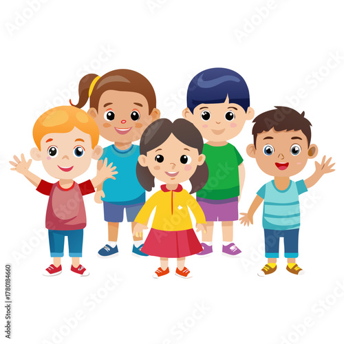 Group of six cartoon children