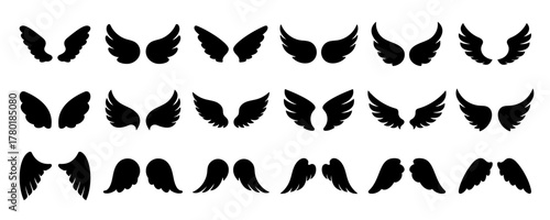 Vector glyph icons related to bird and angel wings