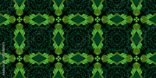 pattern fabric, Digital Graphic Abstract Textile Print in Green. 

Vibrant Green and Black Retro Geometric Backdrop. Contemporary Abstract Symmetry Grid Template
