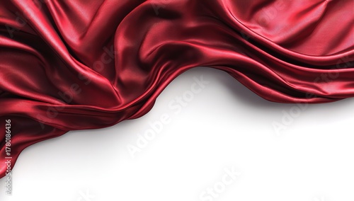 Fototapeta Naklejka Na Ścianę i Meble -  Stunning draped red silk fabric with elegant folds creating a luxurious texture on white, perfect for backgrounds and design elements