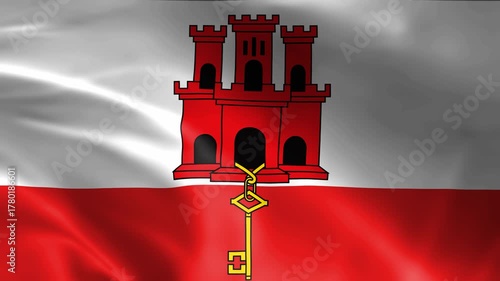 seamless gibraltar flag animation, national day or politics or sport event - 3D rendering - slow motion