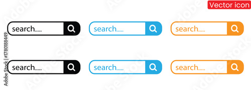 Magnifying glass search button icon. Search bar vector illustration,Colorful search bars for website design and online search functionality,Set of search bar template. Web and ui interface.