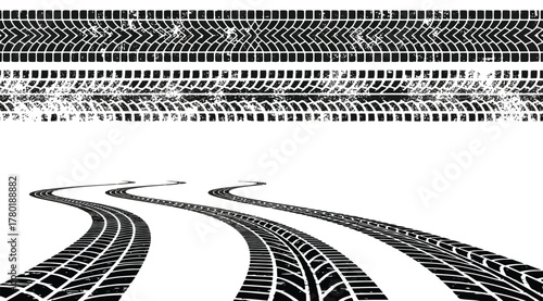 A dynamic display of tire tracks, capturing the essence of movement and direction, , symbolizing journeys and the impact of vehicles on surfaces