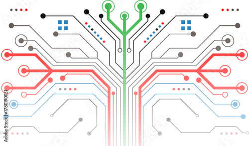 A stylized digital tree with colorful circuit board branches representing network connectivity and growth.