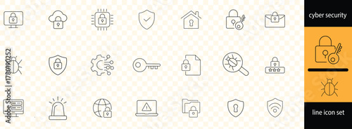 Cyber security icon set. Data protection and Secured network icon collection. Outline Icon Collection. Editable stroke.