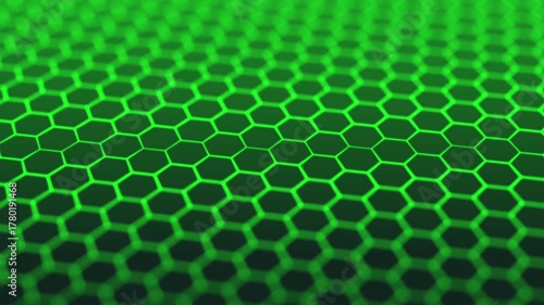 シンプルなヘックスタイル（六角形のタイル）　ループ　グリーンネオン