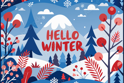 Frosty winter abstract vector background with circular snow lines, modern gradient blue tones, and stylish minimalist pattern design