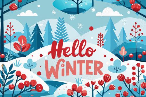 Minimalist winter background design with abstract snowflakes and blue gradient tones, clean flat style for seasonal projects and digital art