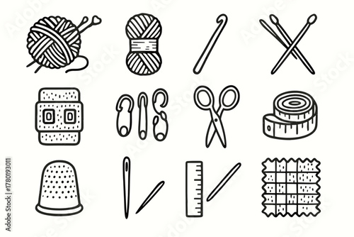 Tools icons crochet needle counter icon vector yarn tape thimble stitch knitting