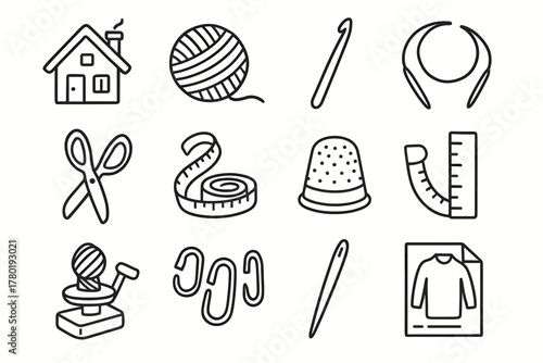 Knitting paper markers tools icons needles tape circular vector stitch icon ruler