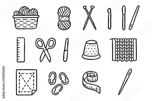 Ruler tape vector needle icons sheet tools fabric measuring thimble icon knitting