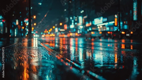 Wallpaper Mural Rainy city street lights reflecting in puddles Torontodigital.ca
