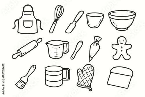 Classic tools sifter cookie icons piping cup spatula mixing whisk vector icon
